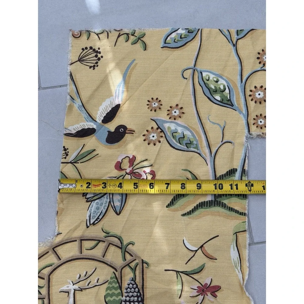 Thibaut Providence Fabric ~1.5 yd plus remnants UK Made Bird Deer Floral Yellow